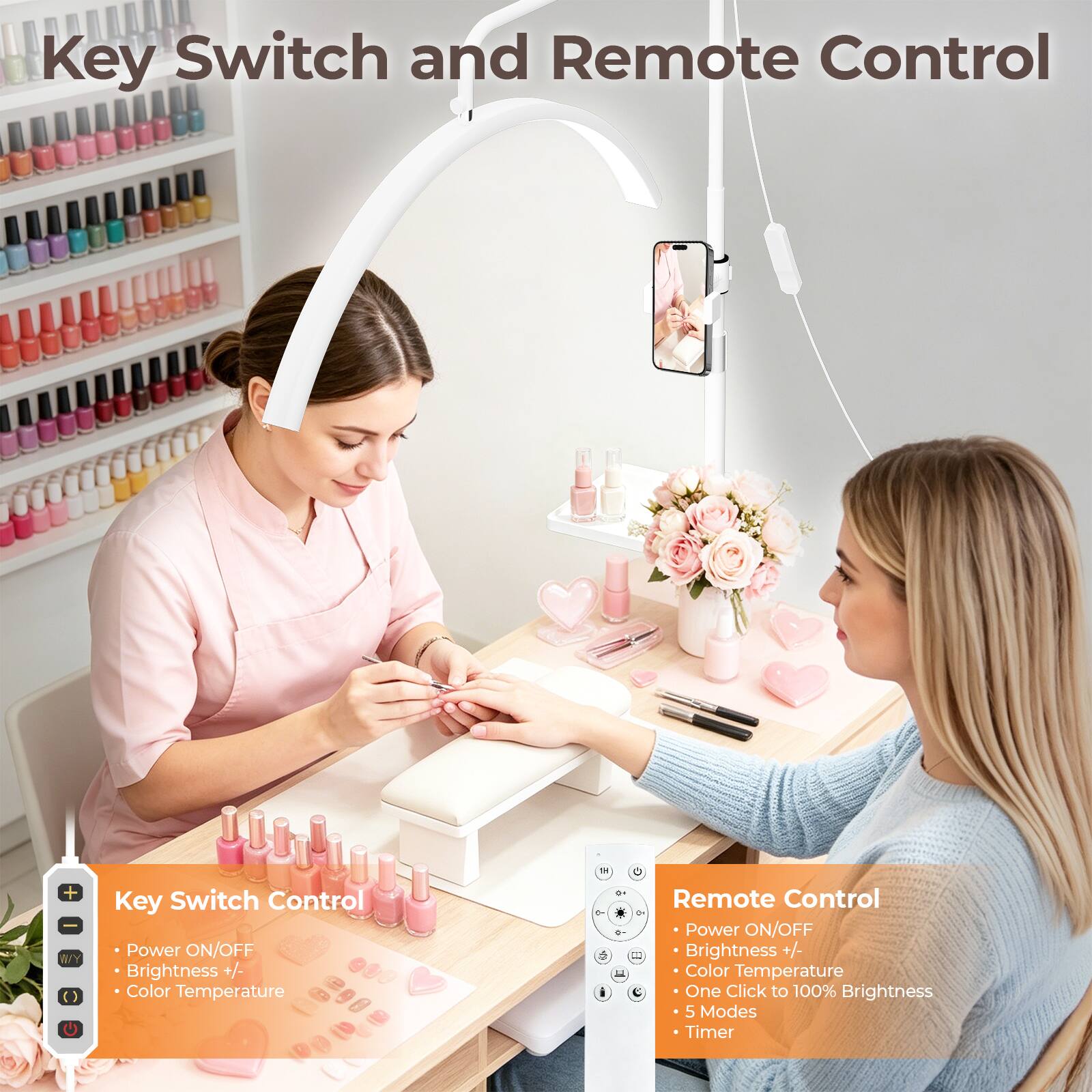 Key Switch and Remote Control

Key Switch Control
- Power ON/OFF
- Brightness +/-
- Color Temperature

Remote Control
- Power ON/OFF
- Brightness +/-
- Color Temperature
- One Click to 100% Brightness
- 5 Modes
- Timer