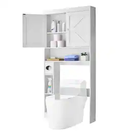 VEVOR - Over The Toilet Storage Cabinet, 67.44 in Height Bathroom Storage Organizer with Double Door and Adjustable Shelf - White