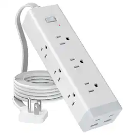 TESSAN - 6 Ft Power Strip Surge Protector 1050J, Flat Plug Extension Cord with 9 Outlets and 4 USB Ports (2 USB-C 20W) - Gray/White