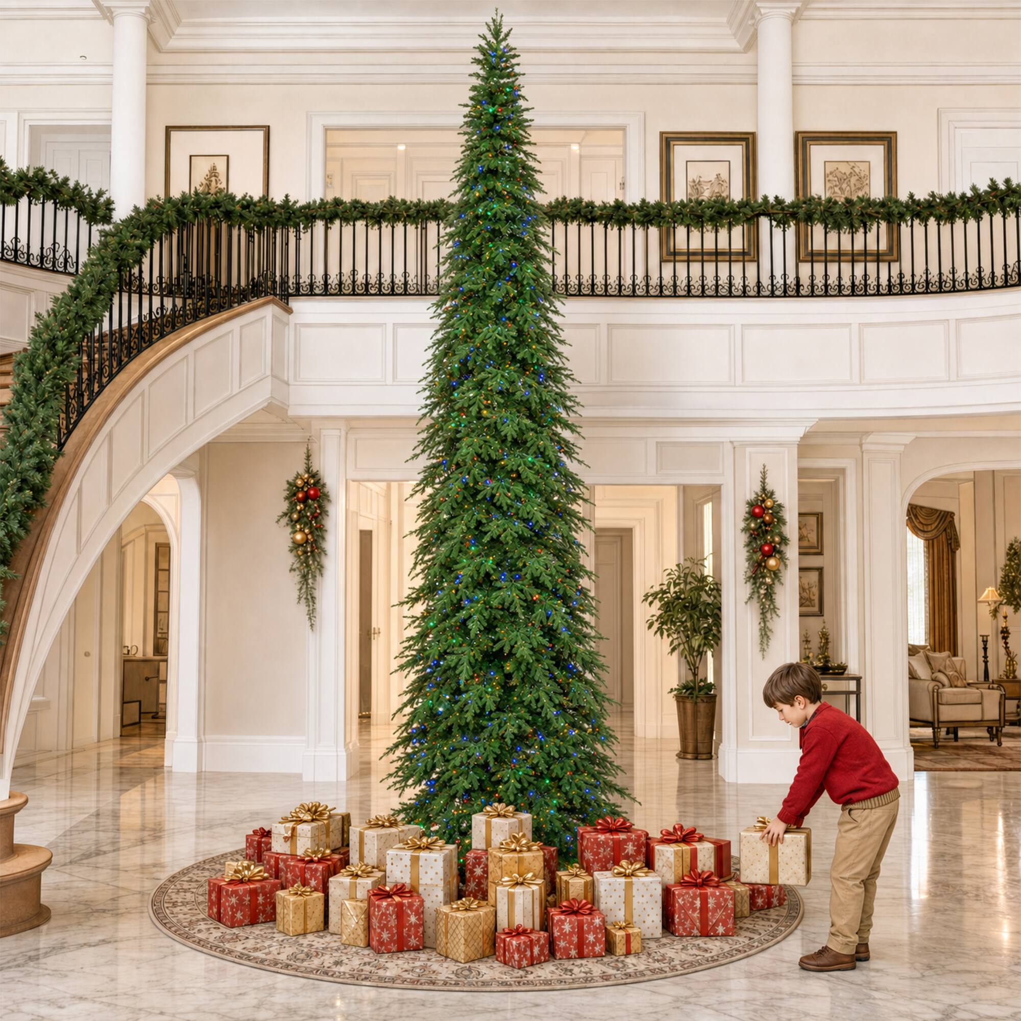 Alt View 8. Glitzhome - 15ft Pre-Lit Pencil Spruce Artificial Christmas Tree with 1500 Lights - Green.