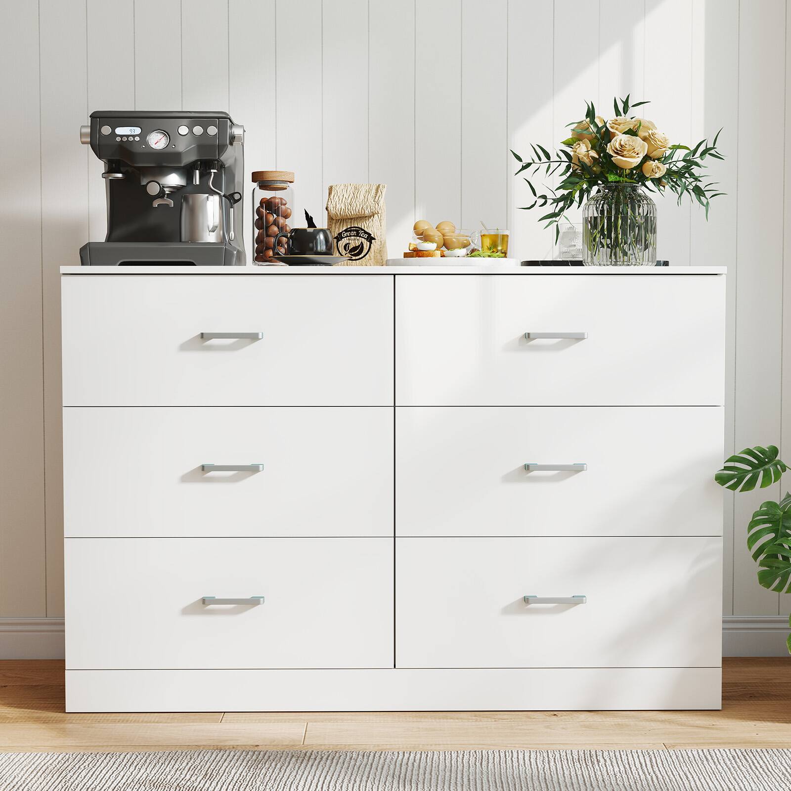Alt View 4. Sugift - 6-Drawer Dresser with Spacious Storage and Modern White Finish for Bedroom, Living Room, or Entryway - White.