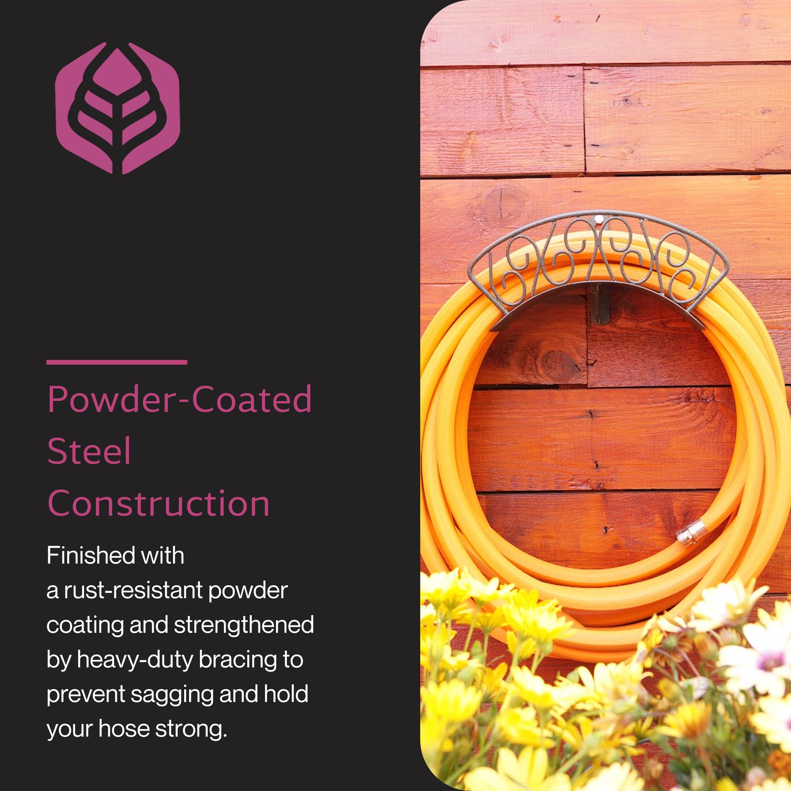 Powder-Coated Steel Construction  
Finished with a rust-resistant powder coating and strengthened by heavy-duty bracing to prevent sagging and hold your hose strong.