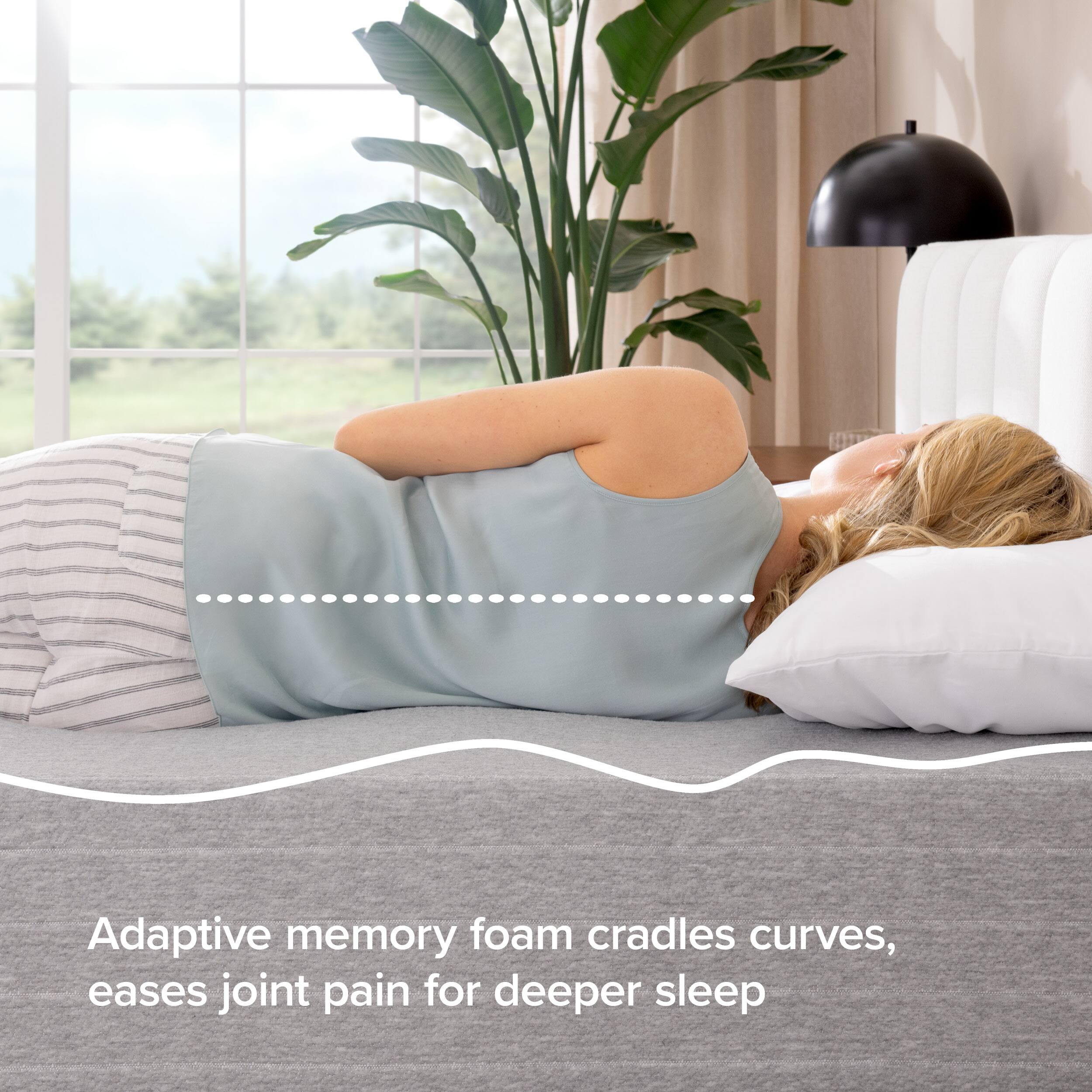Adaptive memory foam cradles curves, eases joint pain for deeper sleep