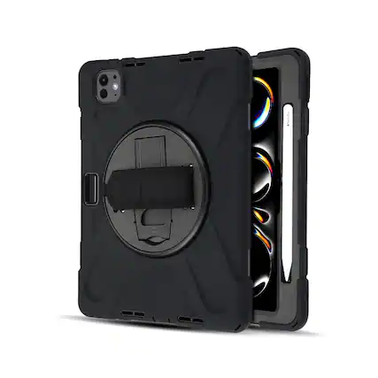 Front. Mybat - MyBat Rotatable Stand Protector Cover with Wristband for Apple iPad Pro 11 (2024) - Black - Black.