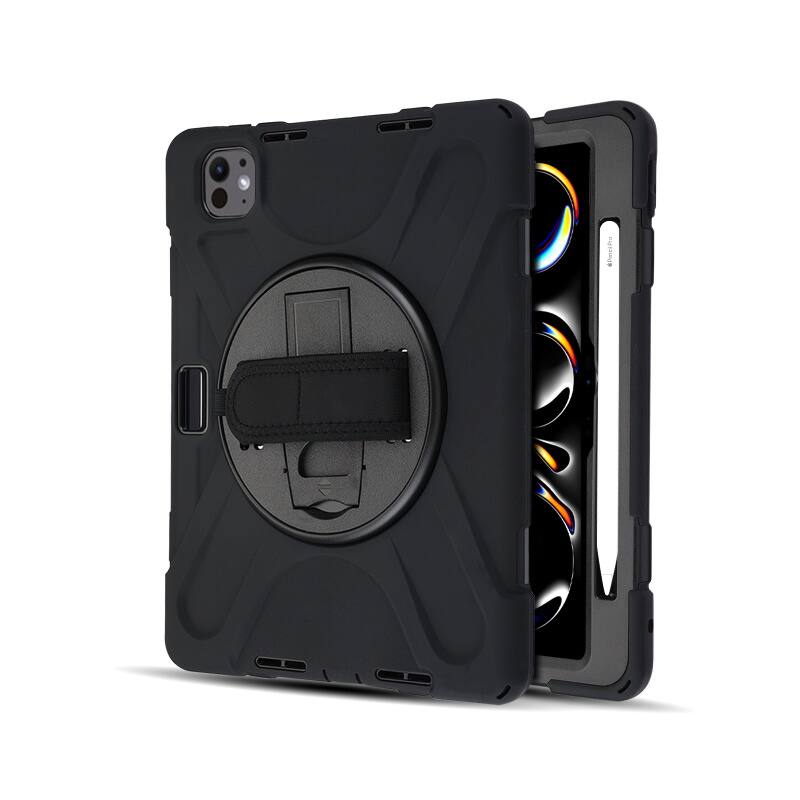 Front. Mybat - MyBat Rotatable Stand Protector Cover with Wristband for Apple iPad Pro 11 (2024) - Black - Black.