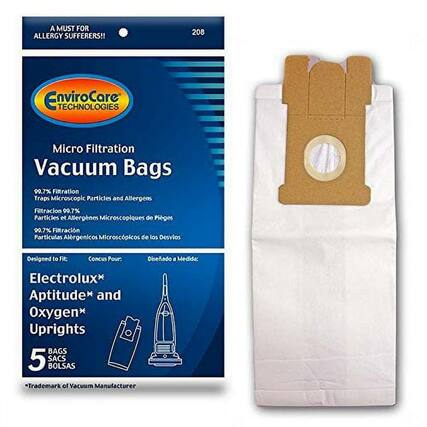A MUST FOR ALLERGY SUFFERERS!!
208 EnviroCare TECHNOLOGIES Micro Filtration Vacuum Bags
99.7% Filtration Traps Microscopic Particles and Allergens
Filtración 99.7% Partículas y Alergénicos Microscópicos de Piges
99.7% Filtración Partículas Alergénicos Microscópicos de los Desvios
Designed to Fit:
Electrolux* Aptitude* and Oxygen* Uprights
5 BAGS
SACS
BOLSAS
*Trademark of Vacuum Manufacturer