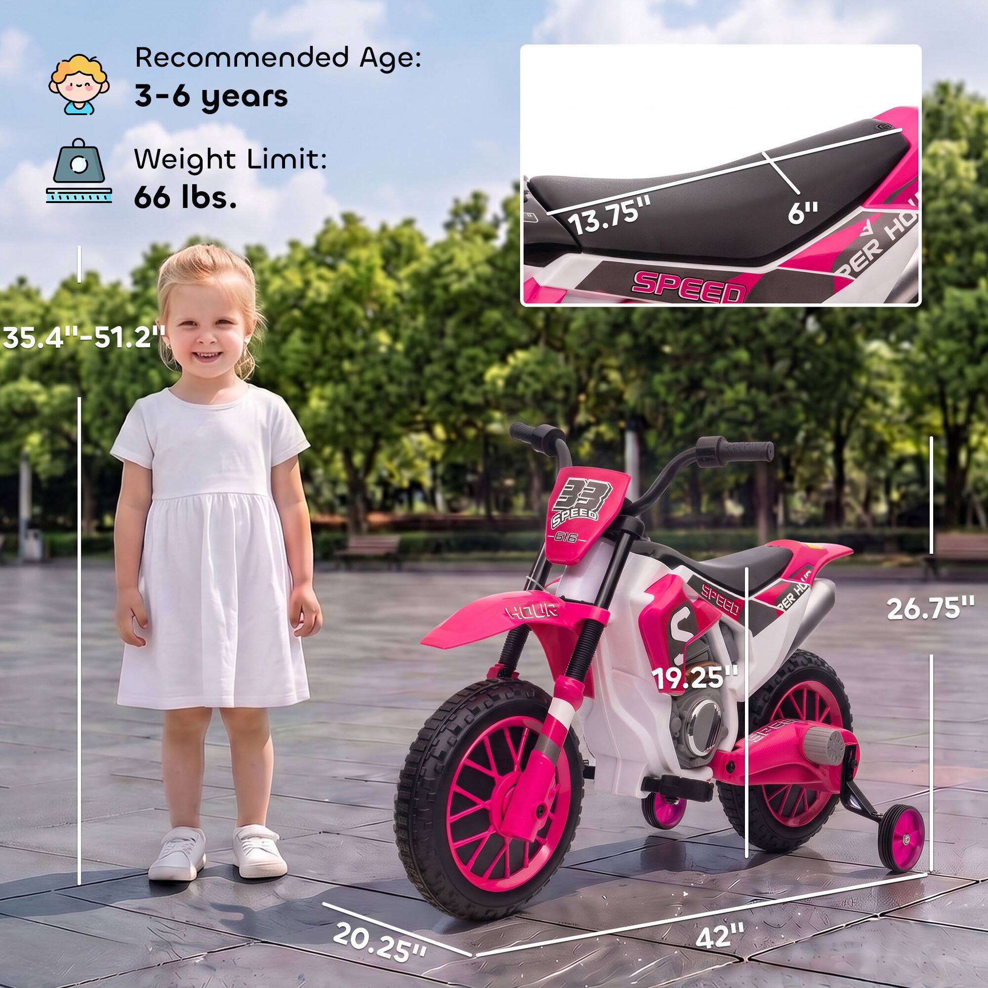 Aosom Kids Motorcycle with Dual Motors, Training Wheels, Rear ...