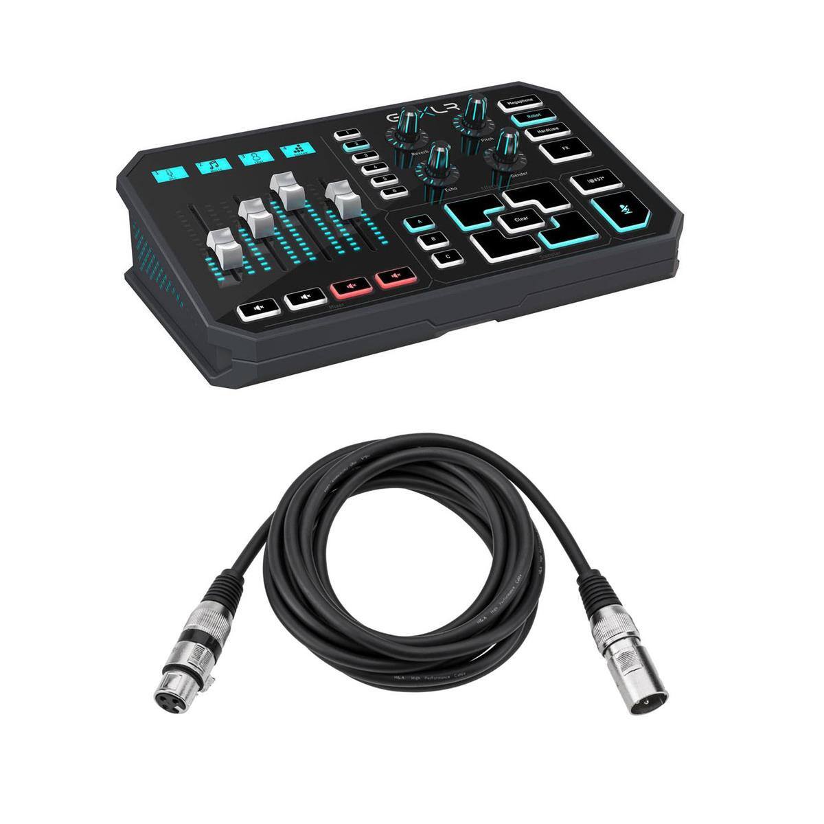 Front. TC Electronic - TC Electronic Helicon GoXLR USB Streaming Mixer, Black with TC Helicon All-Metal Adjustable Desk Stand for GO XLR.