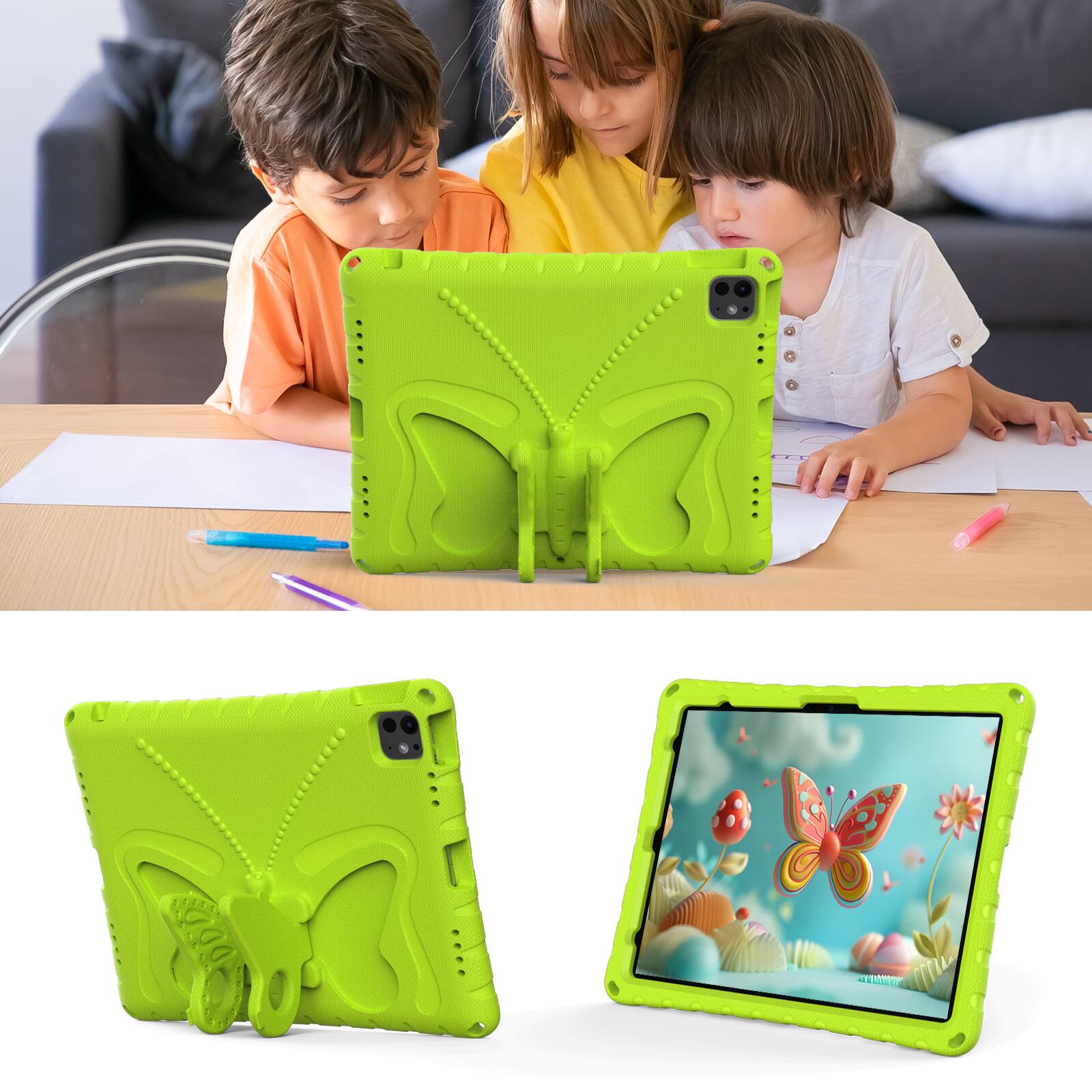 Alt View 2. Dteck - Kids Case for Apple iPad Air (M4) 13" 2026 and 12.9-inch iPad Pro 2018/2020/2021/2022,Shockproof EVA Stand Cover+Strap - Grassgreen.