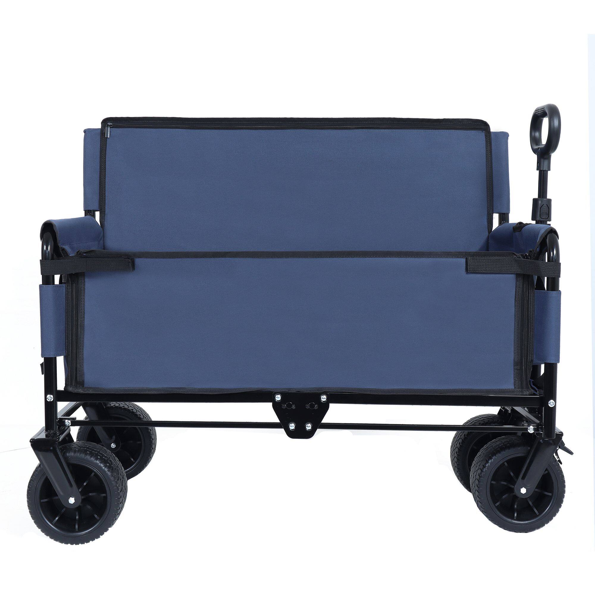 Alt View 1. Loheer - Loheer Folding Wagon Cart with Bench Seat, 500lbs Heavy-Duty Utility Wagon 180L, All-Terrain Beach Cart, Dark Blue.