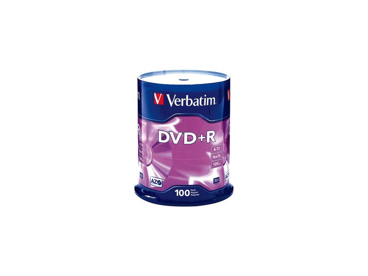 Verbatim - 4.7 GB 16X DVD+R 100 Packs Spindle Disc Model 95098 - Silver