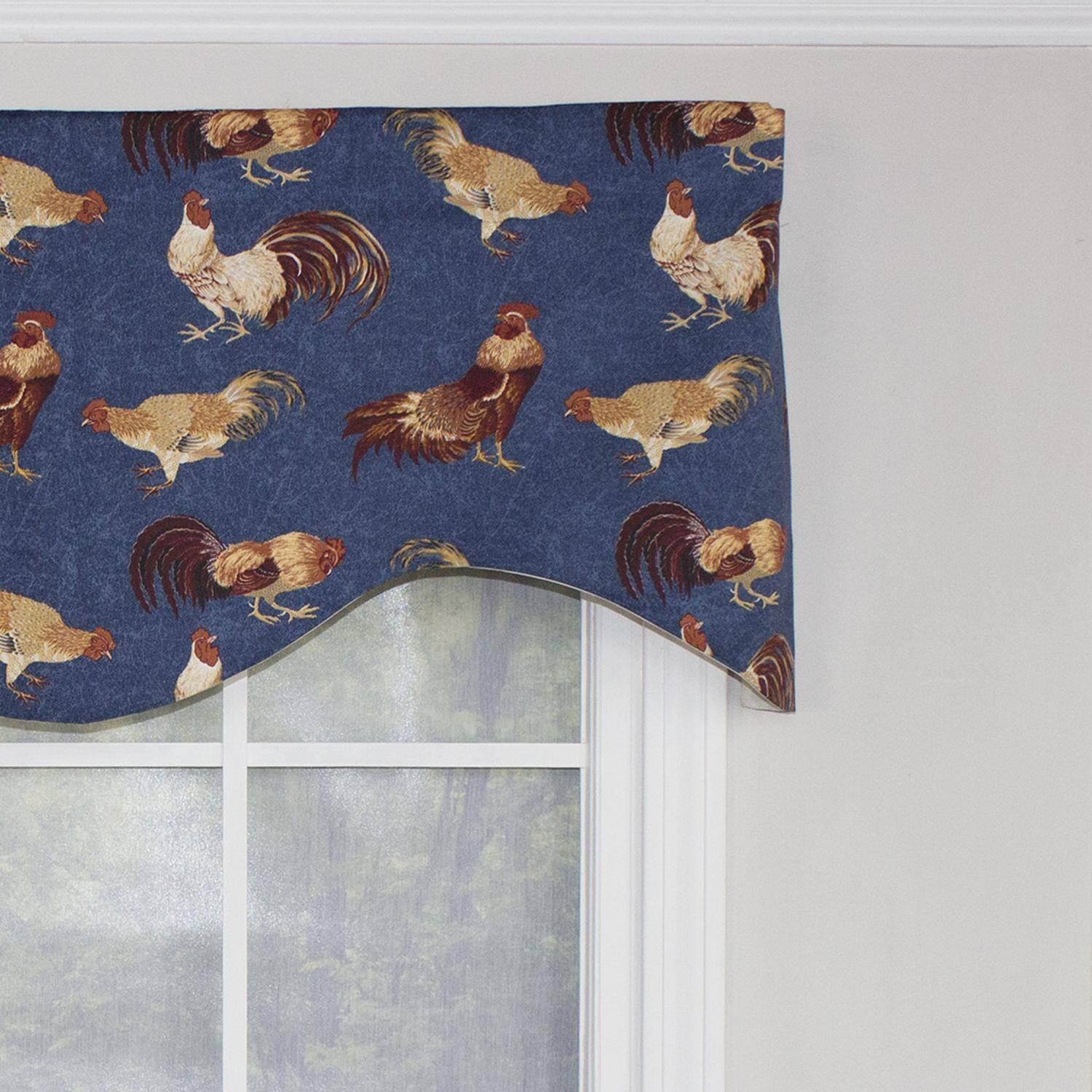 Left. RLF Home - RLF Home Rise N Shine Cornice 100% Cotton with Fully Lined 3" Rod Pocket Valnance for Windows 50" x 17" Denim - Denim.