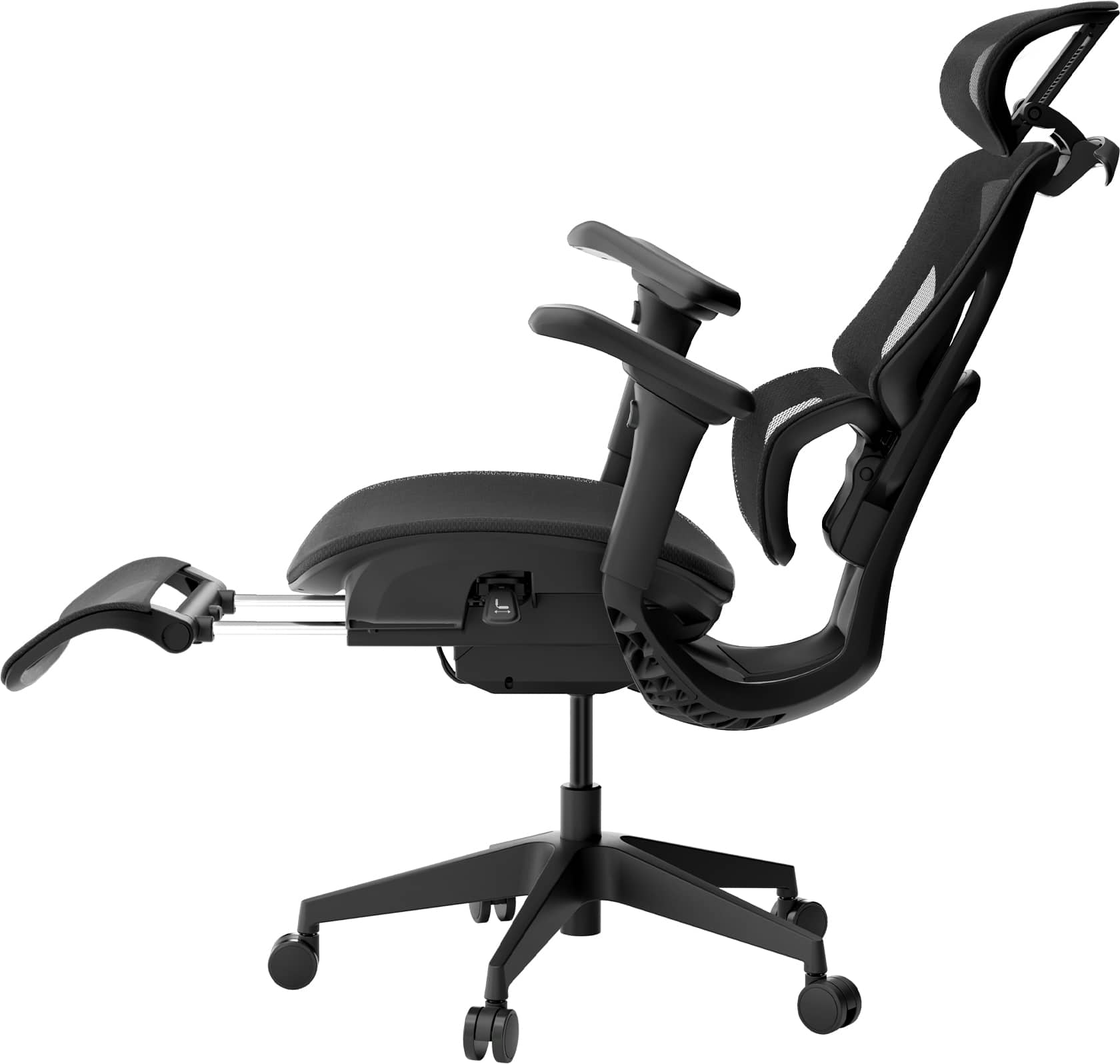 Back. ACGAM - Ergonomic Mesh Office Chair, High Back Gaming Chair w/ Footrest, Lumbar Support, 4D Armrest, Headrest, Large Nylon Base - Black.