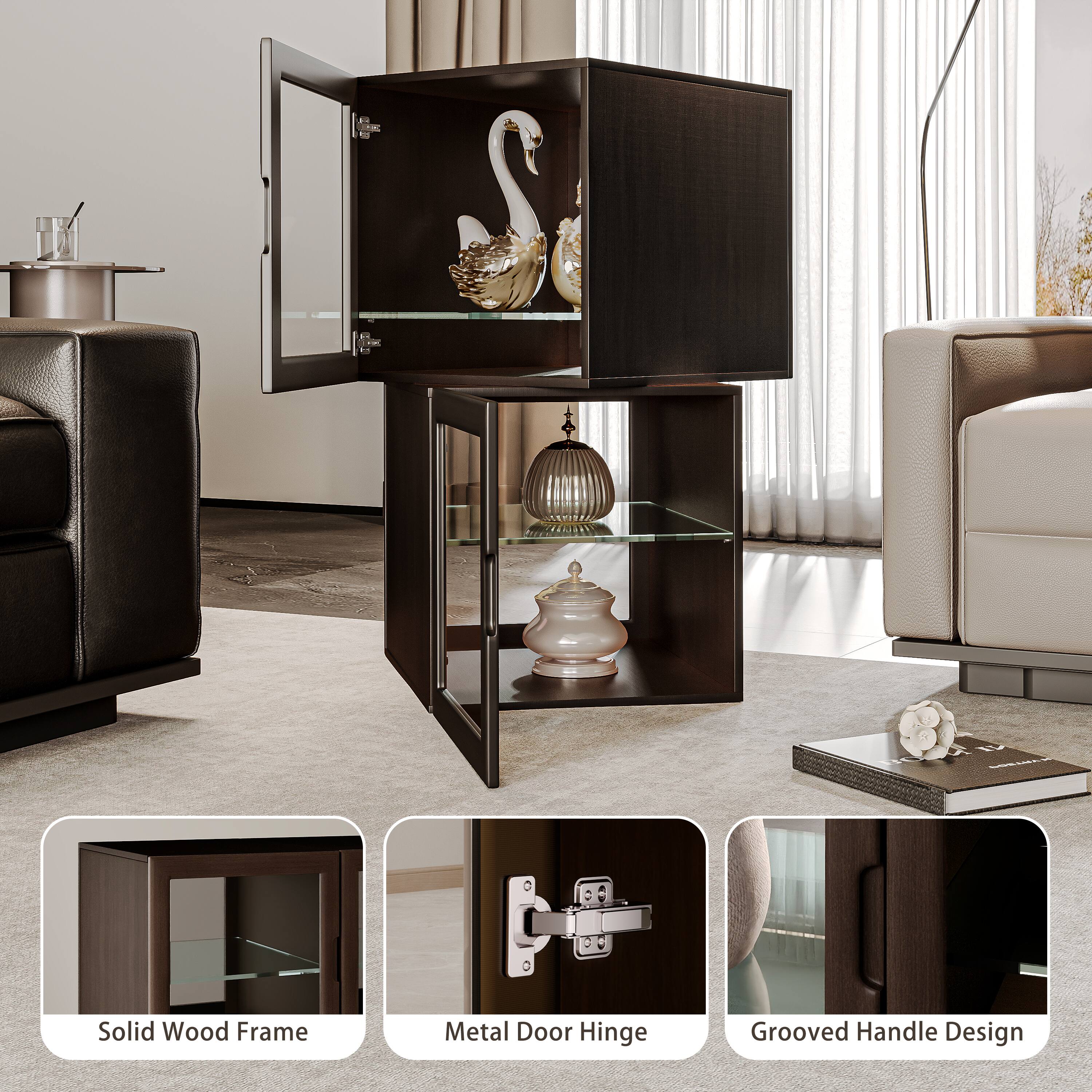 Solid Wood Frame  
Metal Door Hinge  
Grooved Handle Design