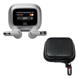 JBL - Live Beam 3 True Wireless Noise Cancelling Earbud Bundle with gSport Case - Silver