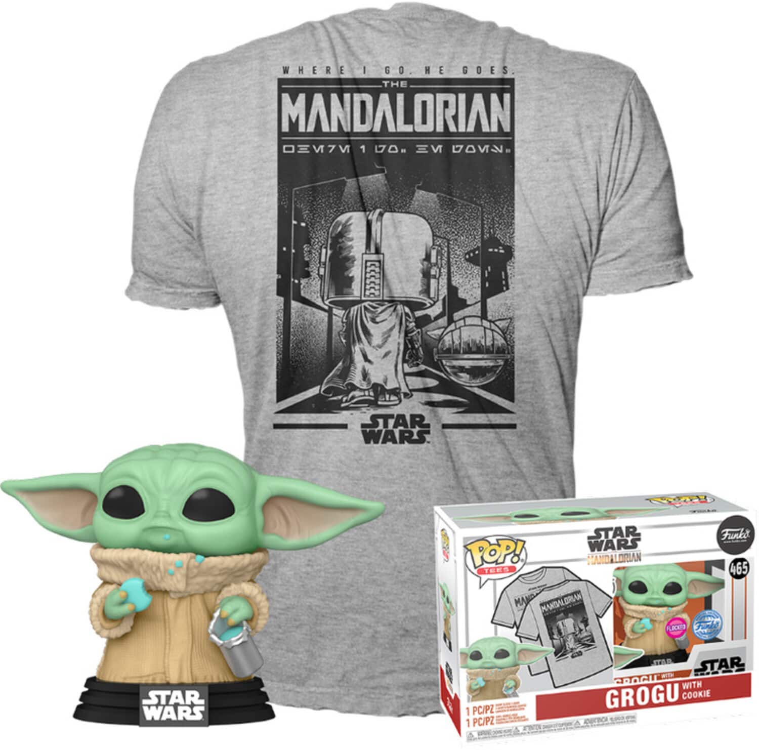 FUNKO POP! & TEE: Star Wars - The Mandalorian - Grogu with Cookie - L - APPAREL - Multicolor