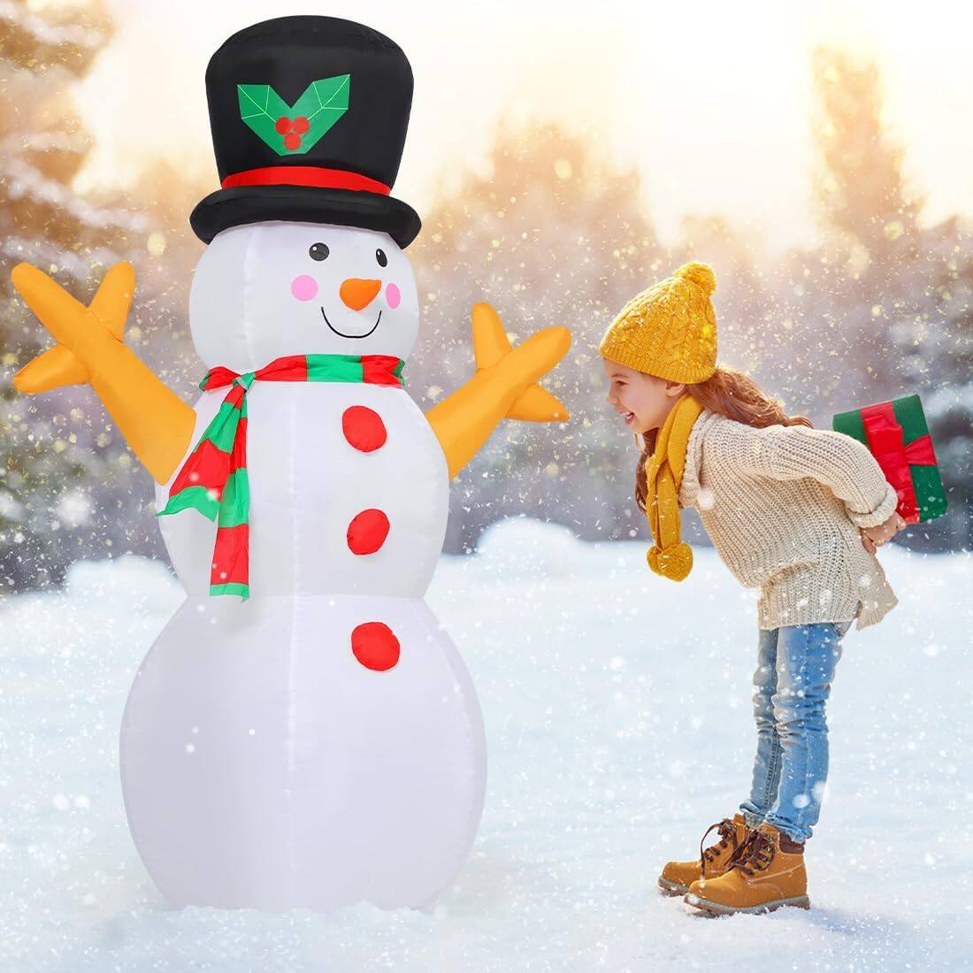 Back. GOOSH Inflatables - GOOSH 5 FT Christmas Inflatable Decoration Snowman with Branch Hand and Built-in LEDs - White.