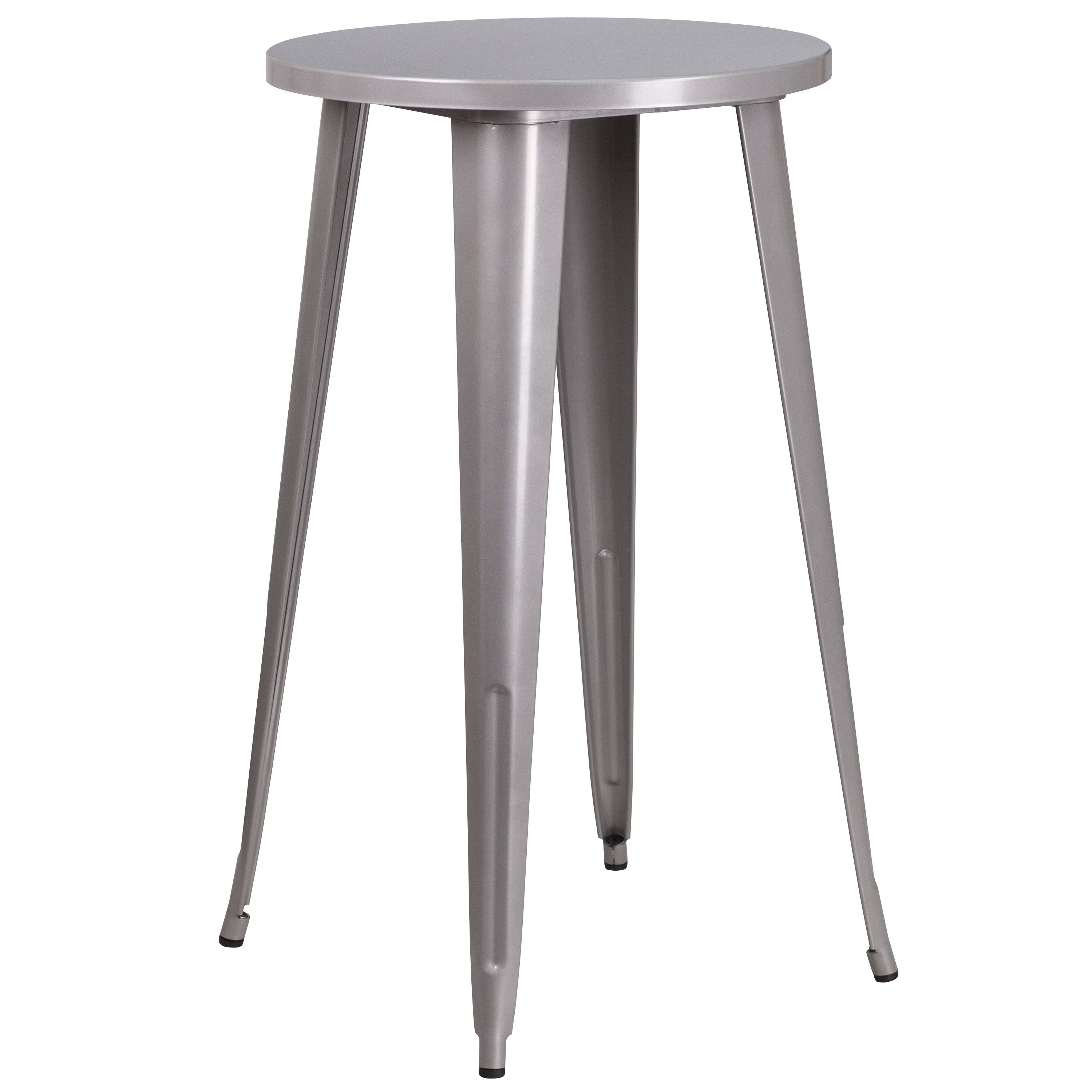 Alt View 3. Emma + Oliver - Commercial Grade 24" Round Metal Indoor-Outdoor Bar Table Set with 4 Cafe Stools - Silver.