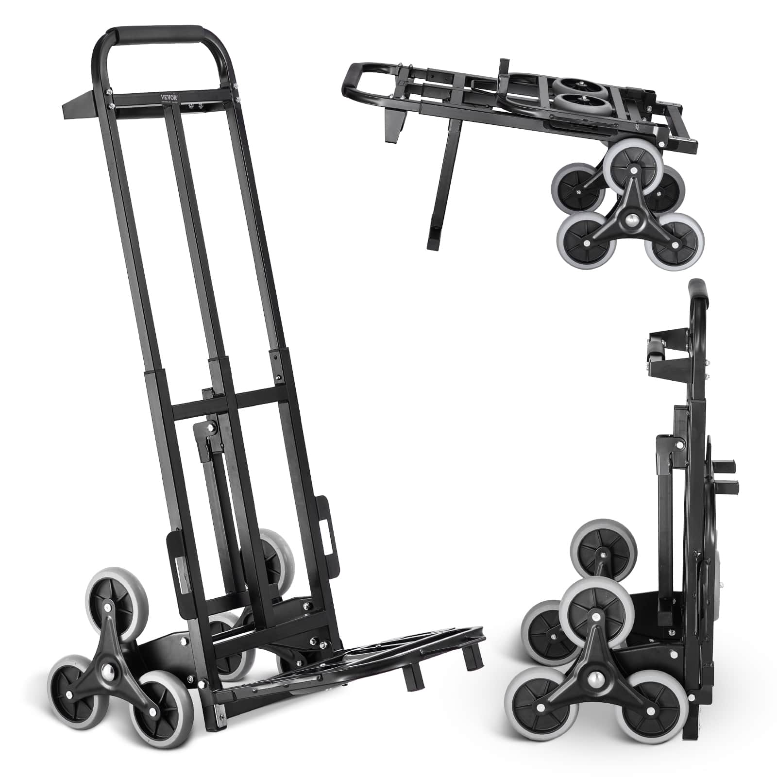 VEVOR - Stair Climbing Cart,460 lbs Capacity Stair Climber Hand Truck and Dolly,Heavy-Duty Folding Trolley Cart with Dual Handle - Black