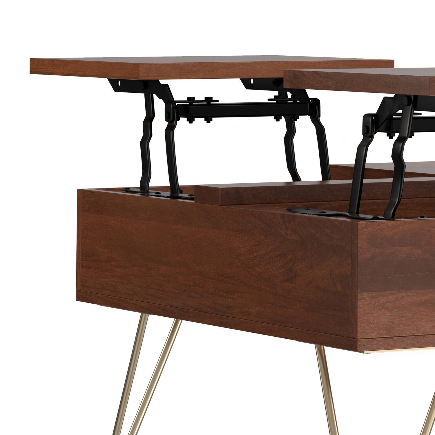 Alt View 8. Simpli Home - Hunter 32 inch Wide Solid Mango Wood Lift Top Square Coffee Table in Umber Brown, Gold - Umber Brown, Gold.