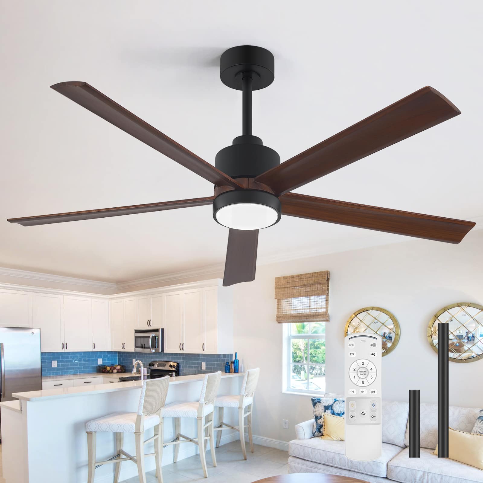 "Breezary - 52"" Smart LED Ceiling Fan with Light, Remote & APP Control, 6-Speed, 1/4/8H Timer, 5 Wood Blades, DC Motor - Matte Black" price history on PriceWatchPro