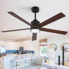 Breezary - 52" Smart LED Ceiling Fan with Light, Remote & APP Control, 6-Speed, 1/4/8H Timer, 5 Wood Blades, DC Motor - Matte Black