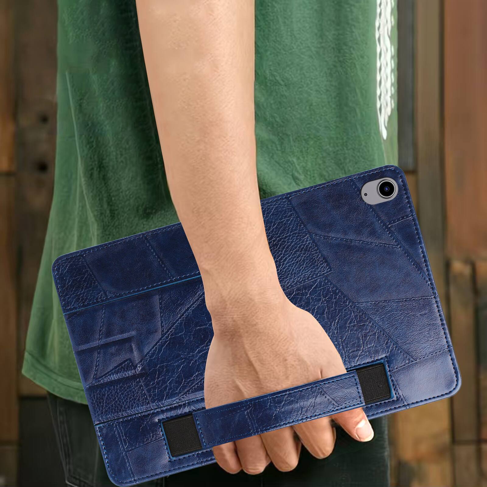 Alt View 3. Dteck - Leather Texture Case for Apple iPad (A16) 11" 2025, Shockproof Cover with Multi-Angle Stand and Secure Hand Strap - Blue.