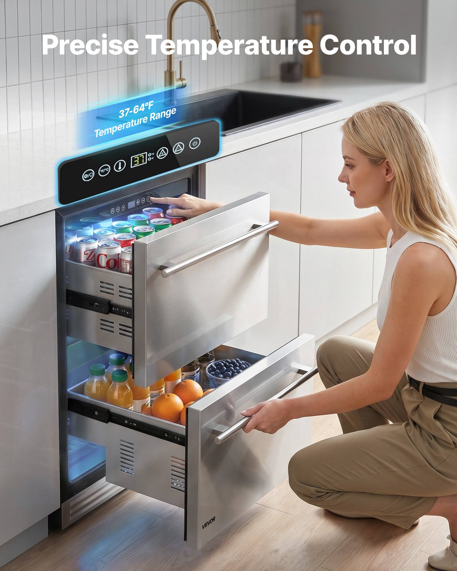 Precise Temperature Control  
37-64°F Range  
Temperature OV A 37  
VEVOR