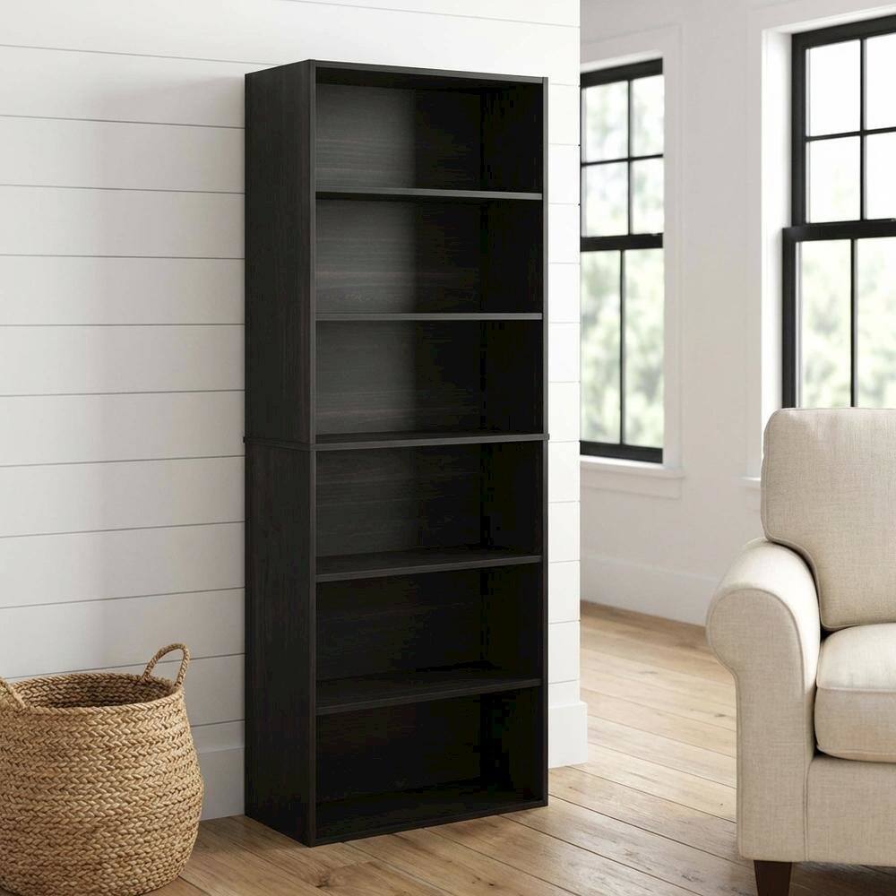 Angle. FurniFact - 6-Tier Open Bookcase with Wood Finish for Organizing and Display - Espresso.