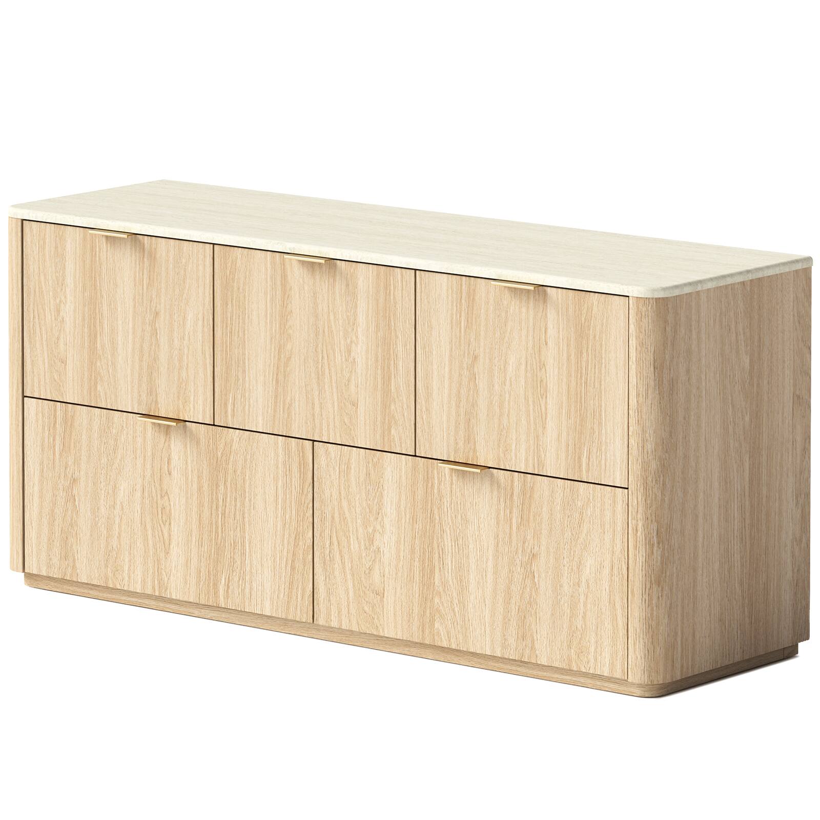 Alt View 5. ModernMate - 51.2"W Modern 5 Drawers Dresser Faux Travertine Dresser Chest for Bedroom Living Room - Natural Oak.