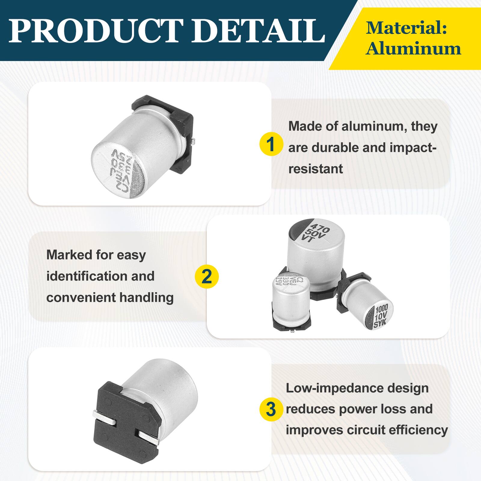 PRODUCT DETAIL

Material: Aluminum

1. Made of aluminum, they are durable and impact-resistant

2. Marked for easy identification and convenient handling

3. Low-impedance design reduces power loss and improves circuit efficiency