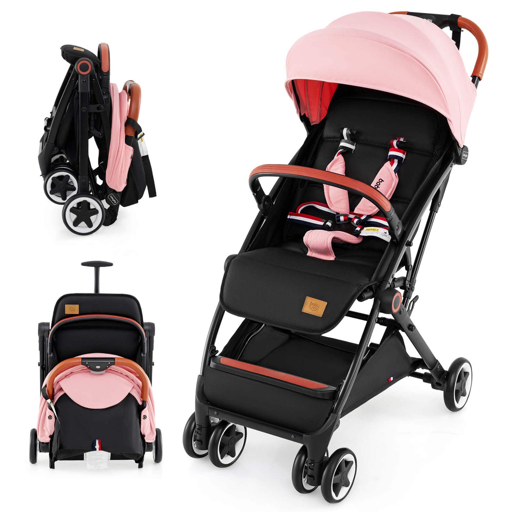 Front. Costway - Costway Lightweight Baby Stroller Aluminium Frame with Net for Travel - Pink.