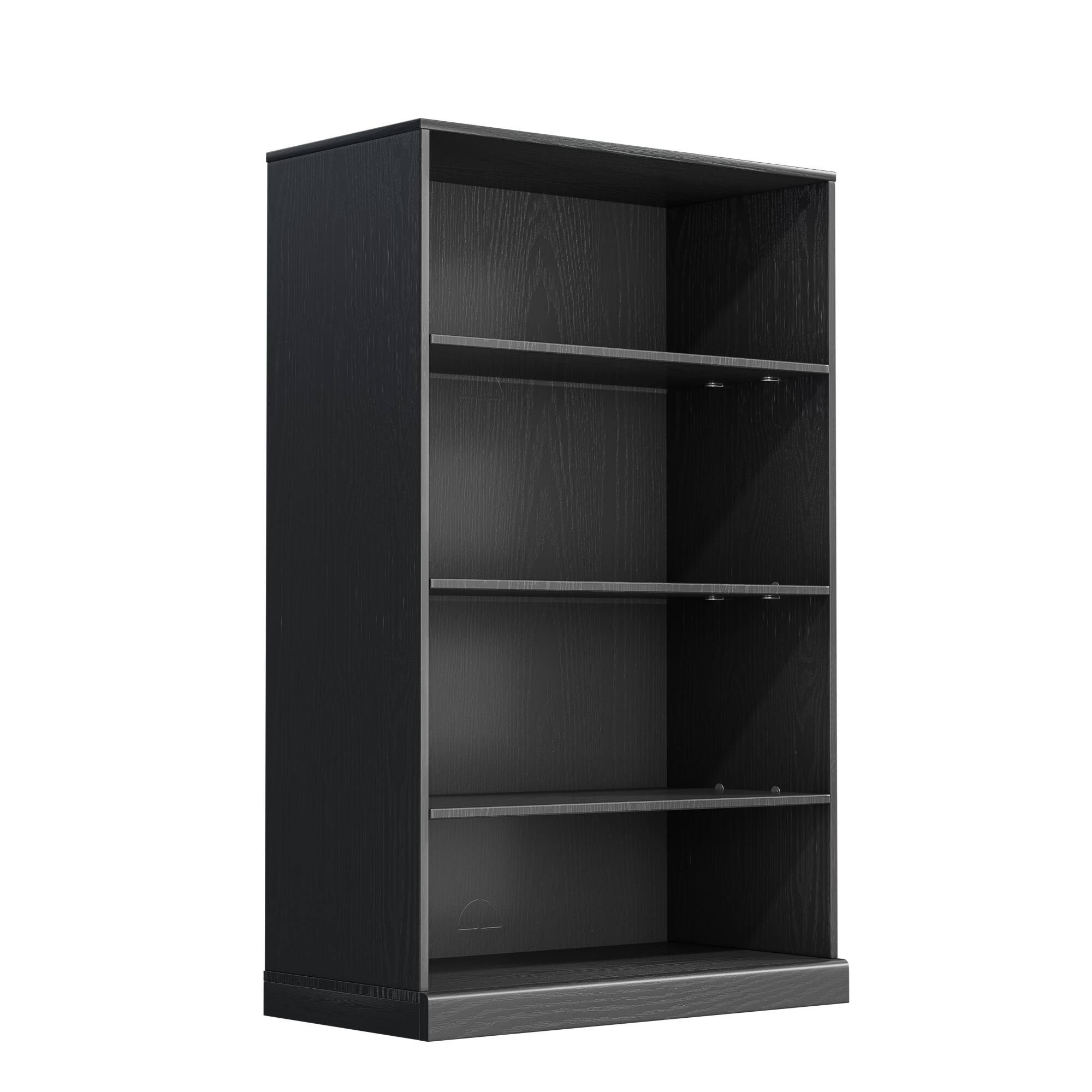 Angle. PexFix - 49 in. 4-Shelf Solid Wood Storage Bookcase Farmhouse Multi-Functional Display Cabinet Furniture with Adjustable Shelves - Black.