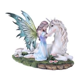 Pacific Trading - Fairy Princess with Unicorn Statue Meadow Flowers Fairyland Legends Collection 8.25 inch - Multicolor