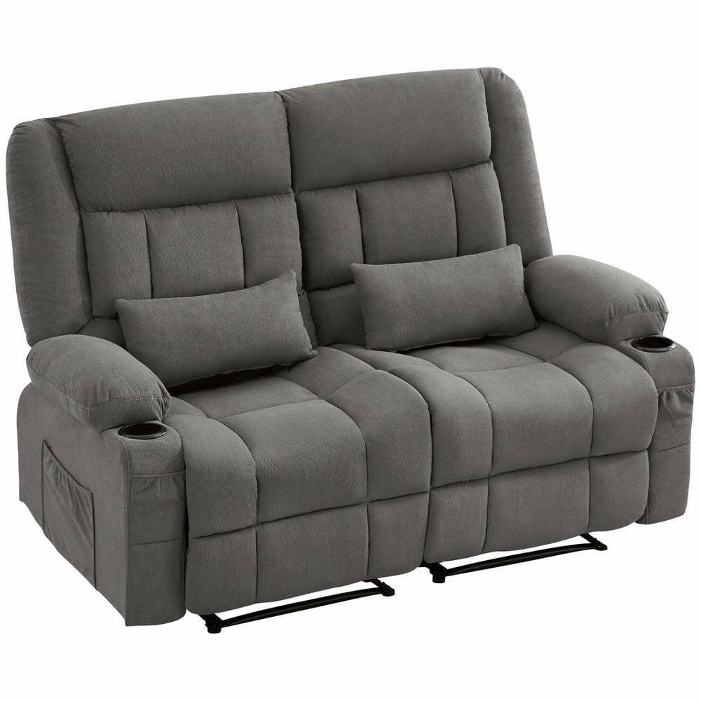 Angle. Kadyn - Oversized Recliner Loveseat, Manual 150° Recline, Breathable Fabric, 600lb Capacity, Cup Holders, Gray - Gray.