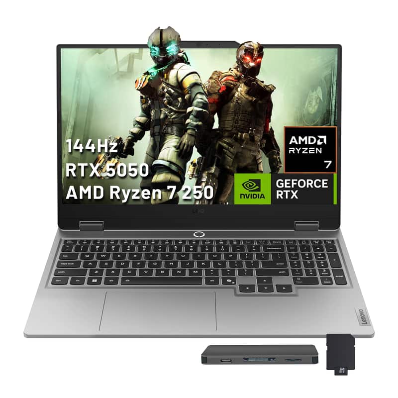 Lenovo - LOQ 15.6" FHD Gaming Laptop,AMD Ryzen 7 250,16GB RAM,1TB SSD+1TB Dock Set,RTX 5050,Backlit Keyboard,Win 11 - Gray