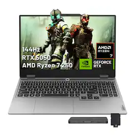 Lenovo - LOQ 15.6" FHD Gaming Laptop,AMD Ryzen 7 250,16GB RAM,1TB SSD+1TB Dock Set,RTX 5050,Backlit Keyboard,Win 11 - Gray