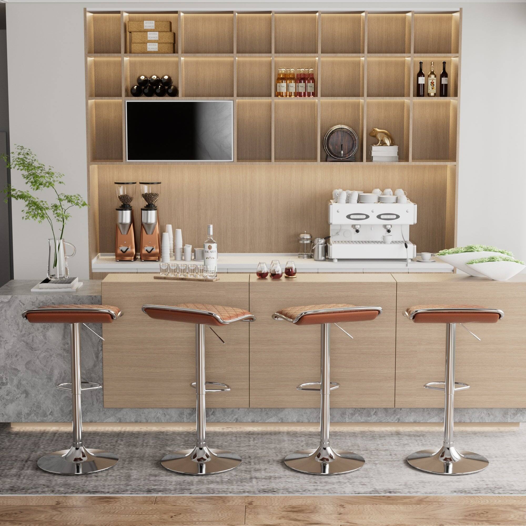 Left. Vecelo - Adjustable Bar Stools Set of 2, Bar Height Stools for Kitchen Counter - Brown.