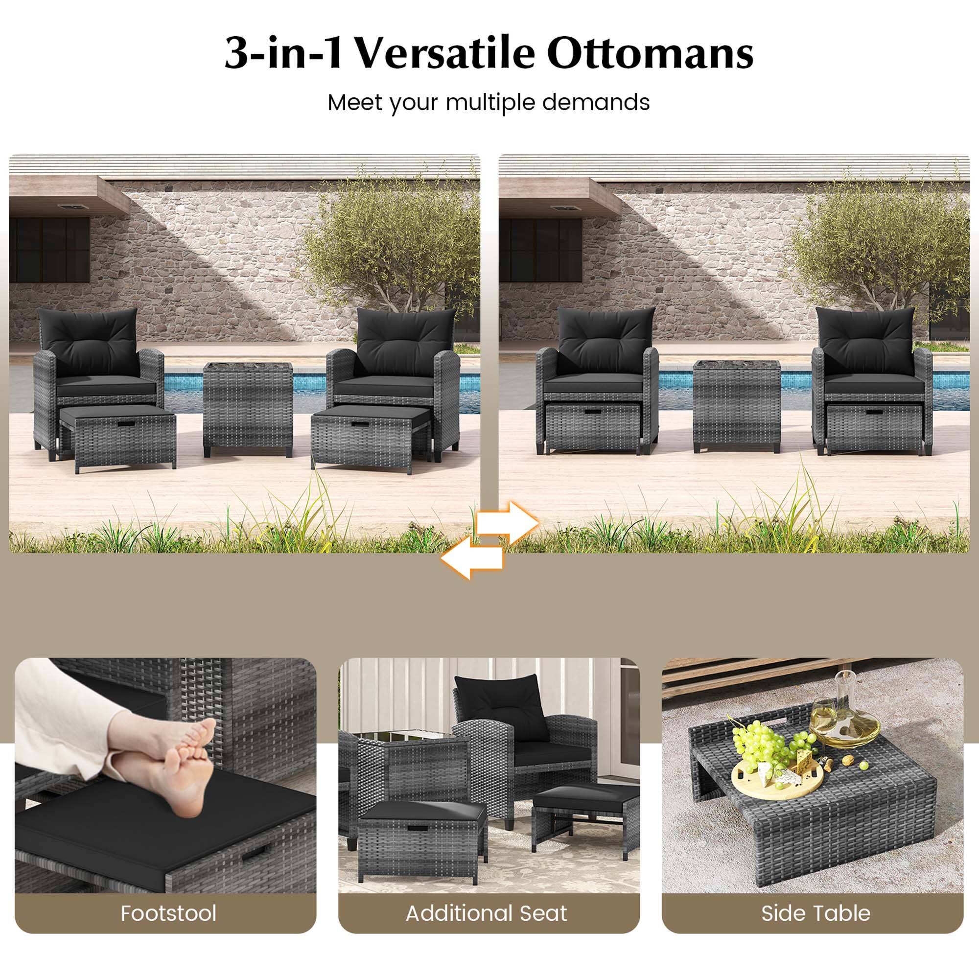 3-in-1 Versatile Ottomans: Meet your multiple demands with a footstool, additional seat, and side table.