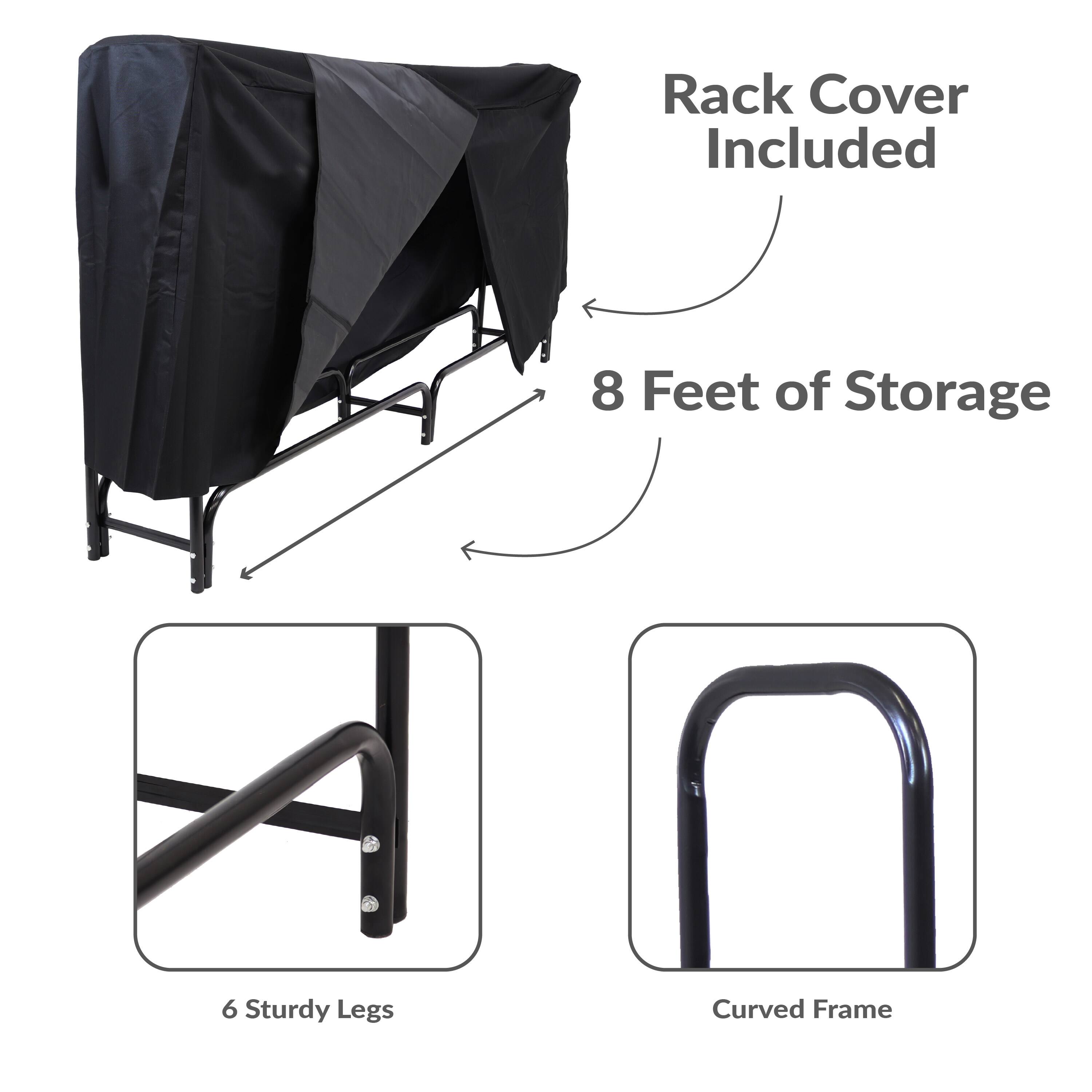 - Rack Cover Included
- 8 Feet of Storage
- 6 Sturdy Legs
- Curved Frame