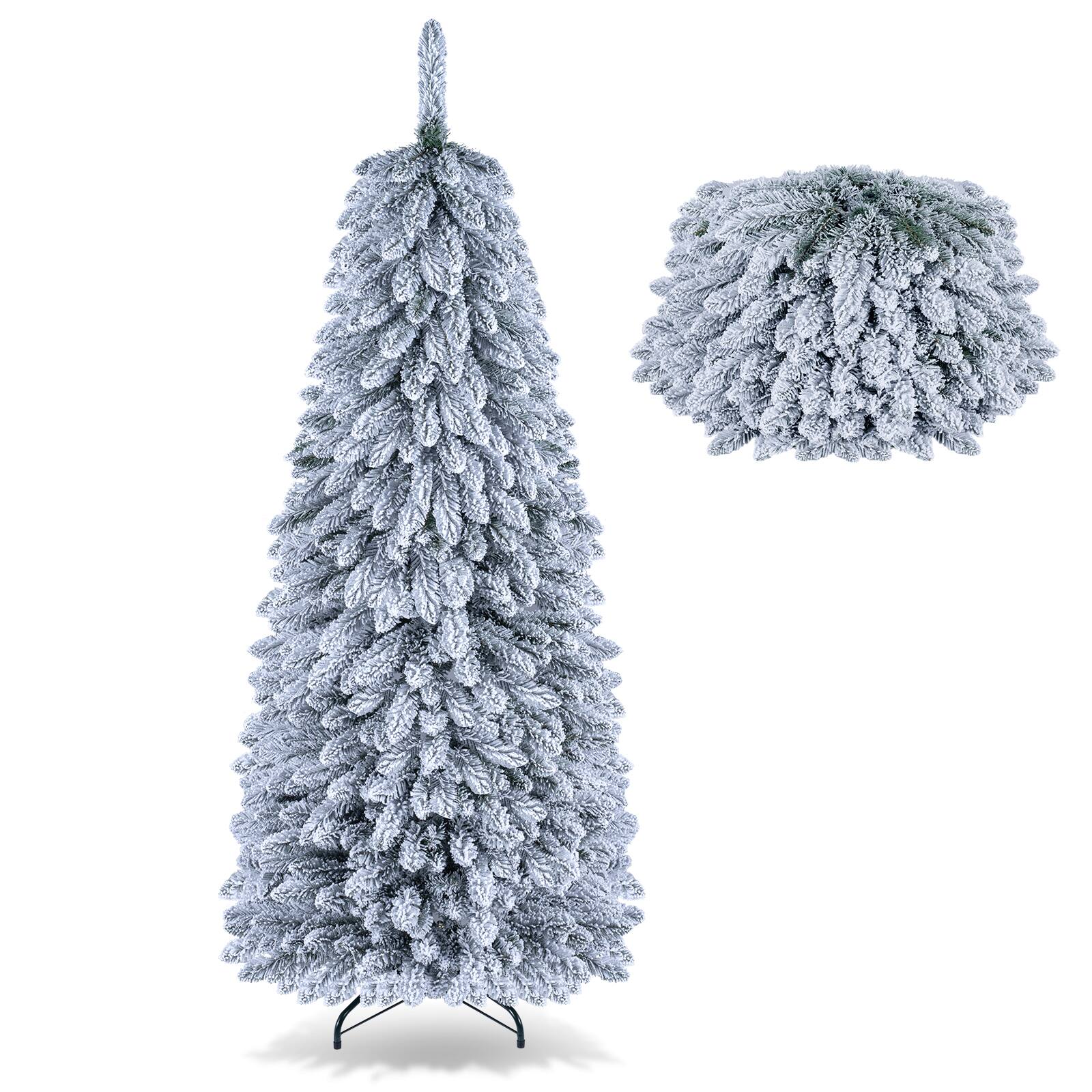 Alt View 1. Costway - Costway 6 ft Pop Up Flocked Christmas Tree with 545 Branch Tips & Folding Metal Stand - Green & White.