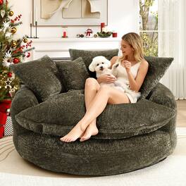 Anysun - Oversized Round Comfortable Chenille Foam Chair with Pillows - Olive Green