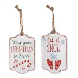 BreeBe - Holiday Sentiment Tag Ornament (Set of 12) - White, Red