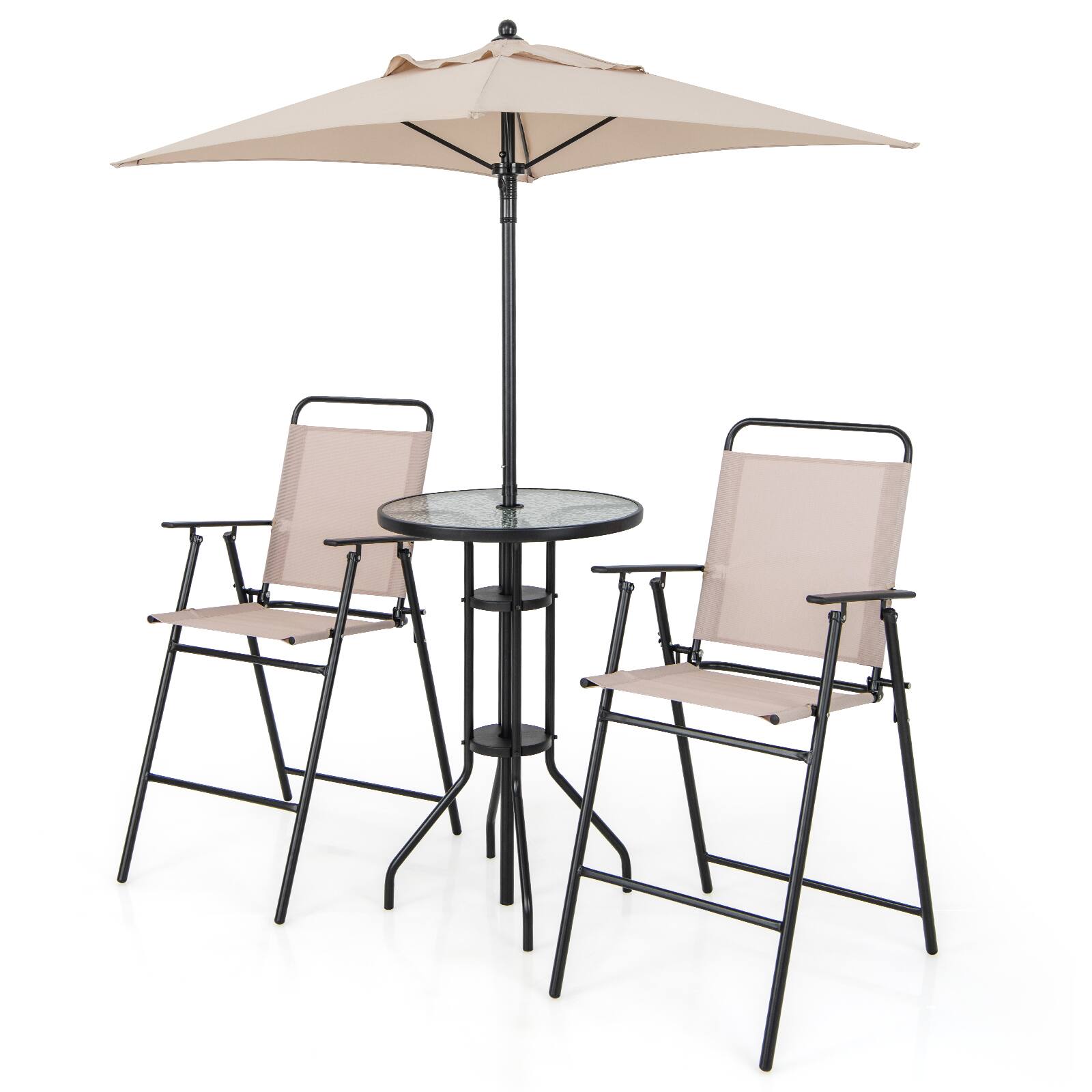 Alt View 5. Gymax - Gymax 4PCS Bistro Set Folding Counter Height Chairs Round Bar Table & Umbrella Patio - Beige.