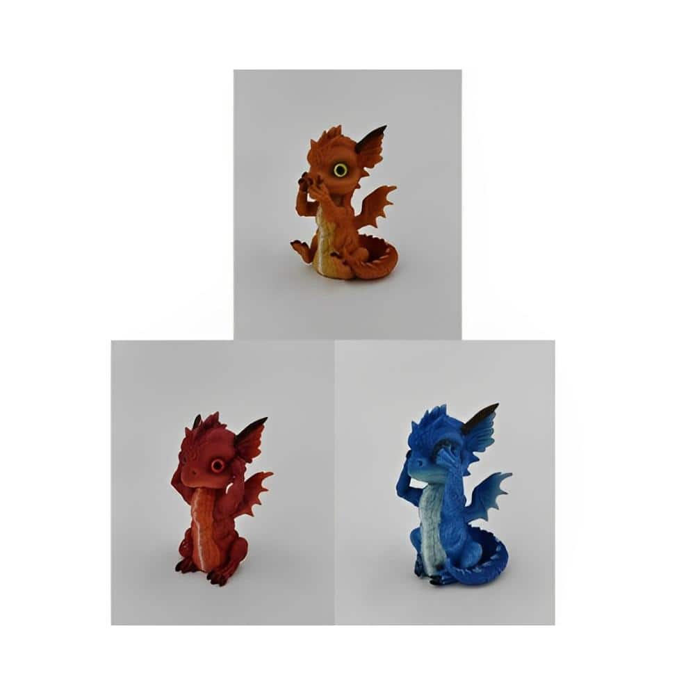 FC Design - 3-PC Set 4.5"H Hear-No, See-No, Speak-No Evil Dragon Figurine Computer Desk Tabletop Decoration - Multi-Color
