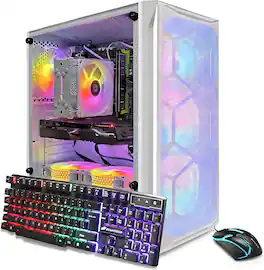 STGAubron - Gaming Desktop PC, Intel Xeon E5 2.5G up to 3.3GHz, Radeon RX 590 8G, 32GB RAM, 1TB SSD, WiFi, BT 5.0, Win11H - White