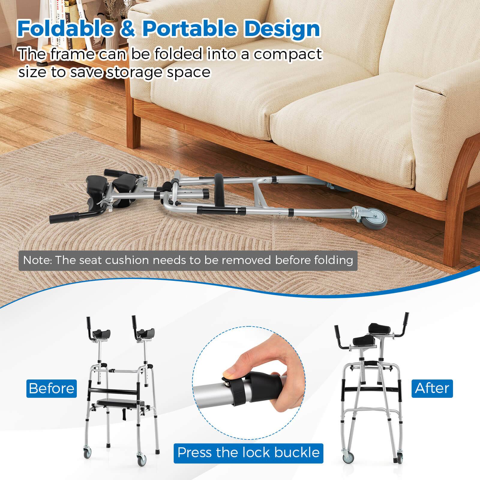 Foldable & Portable Design
The frame can be folded into a compact size to save storage space
Note: The seat cushion needs to be removed before folding
Before
After
Press the lock buckle