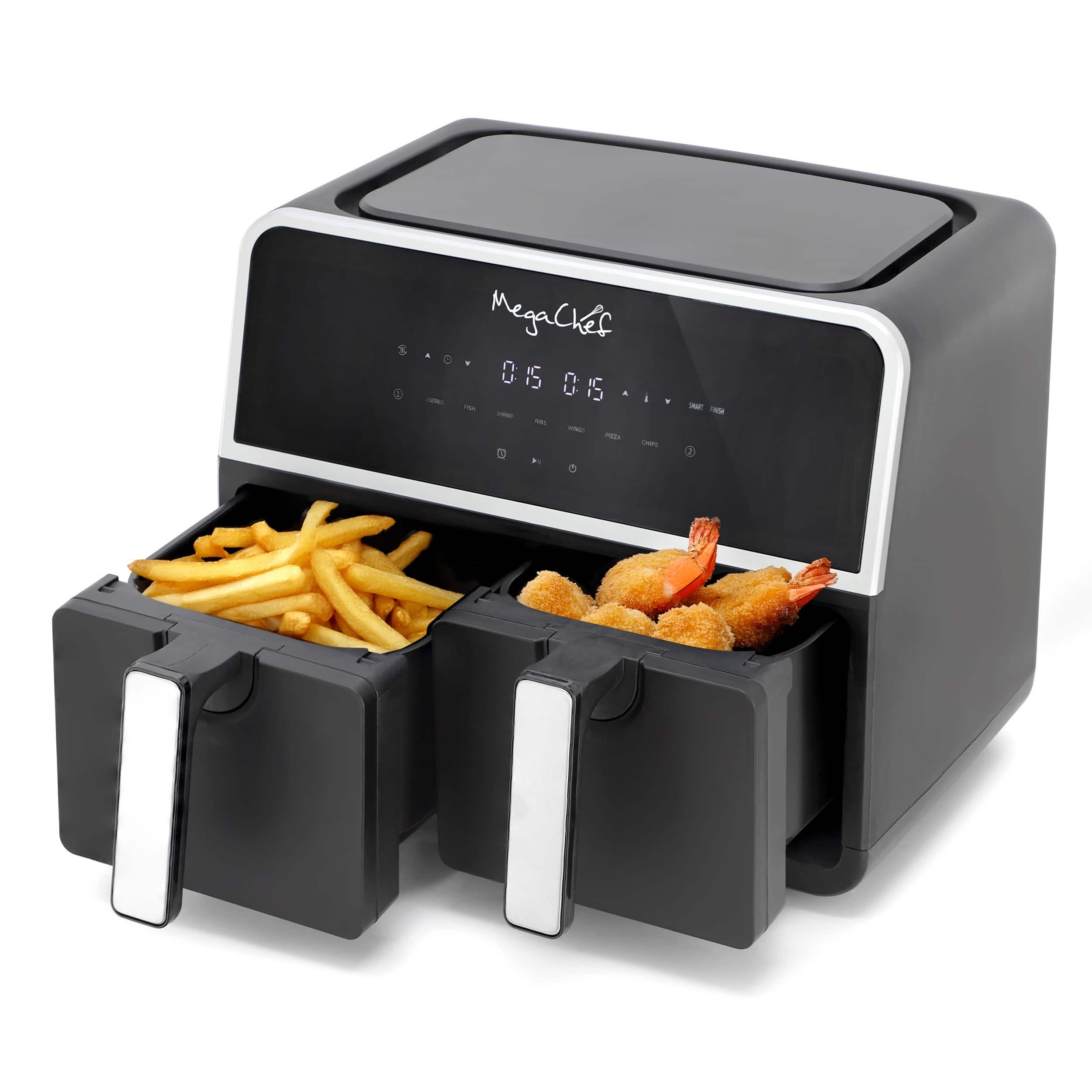 MegaChef - Dual 4.8 + 4.8 Quart Digital Electric Air Fryer - Black