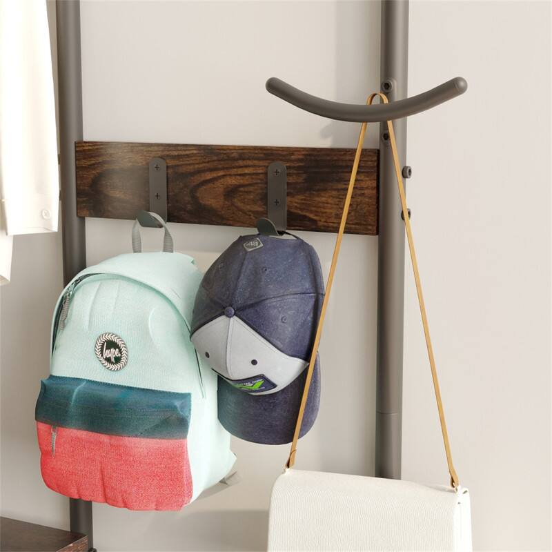 Alt View 5. ALEXOUN - Multi- Heavy-Duty Rolling Garment Rack - 3 Tiers, Adjustable Wire Shelving,Clothes Rack with 2 Rods & Hooks for Clothing - Brown.