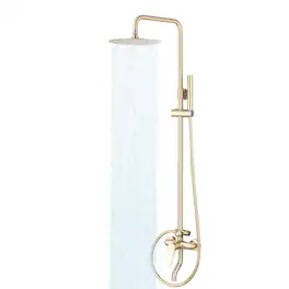 Dazzed Corner - Wall Mount 3-Function Outdoor Shower Fixture with Thermometer and Brass Valve - Brushed Gold